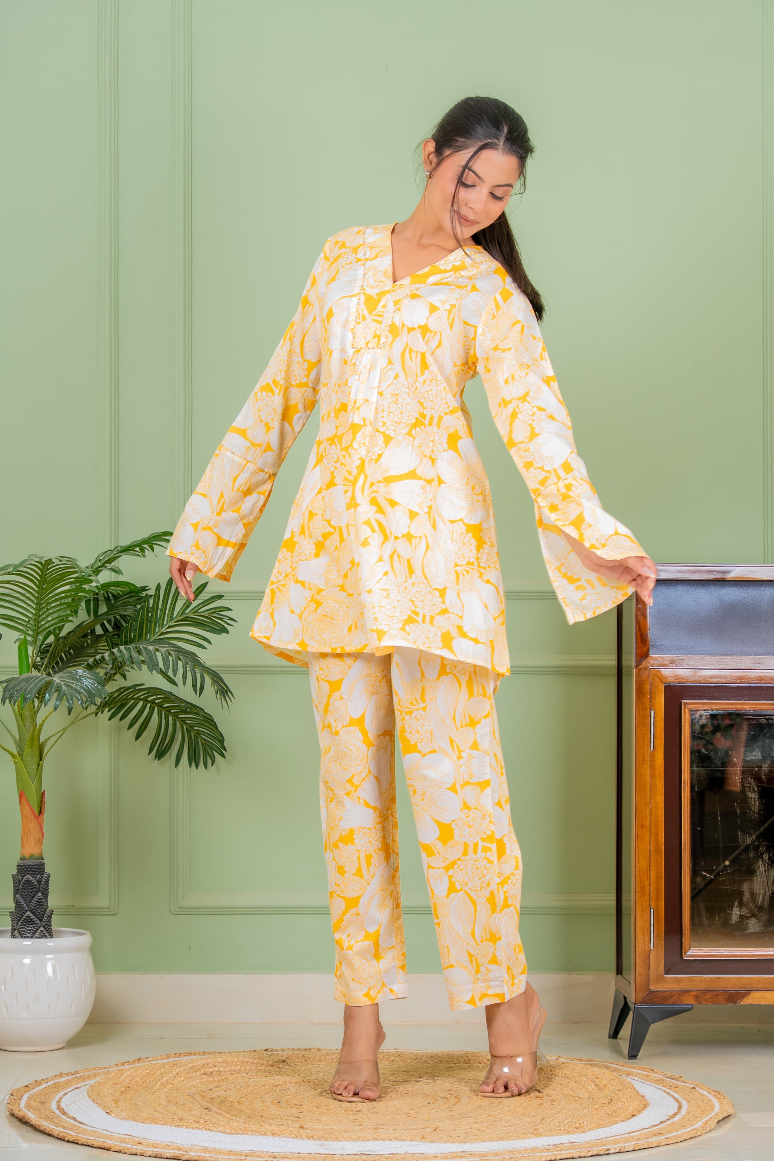 yellow flo co ord set