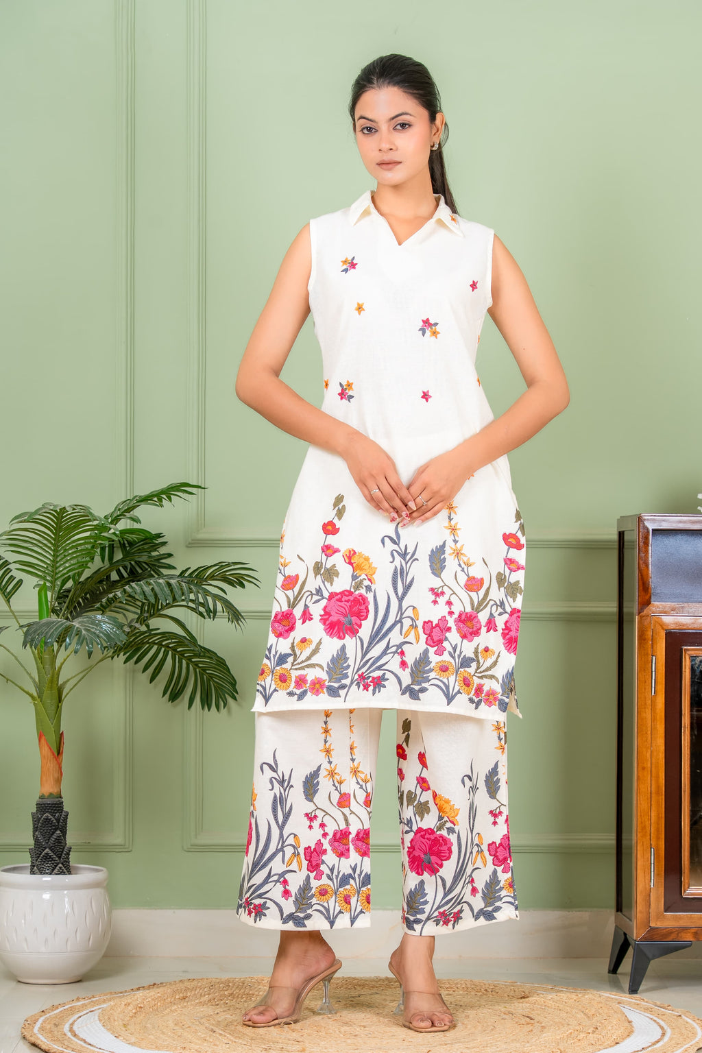 glossy white color co ord set