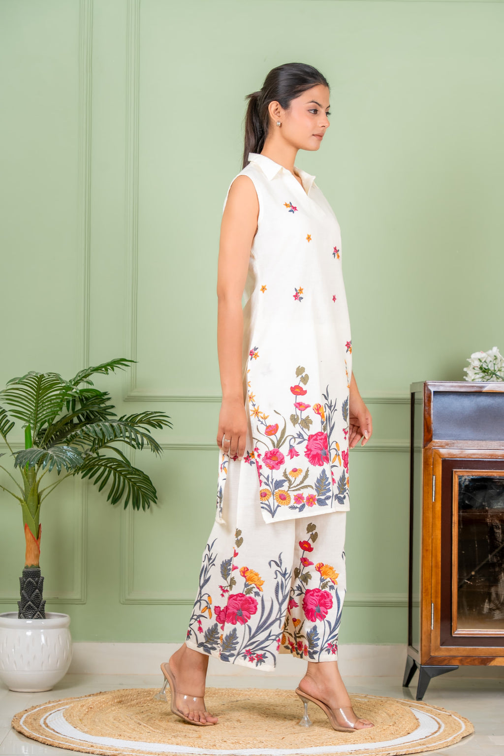 glossy white color co ord set