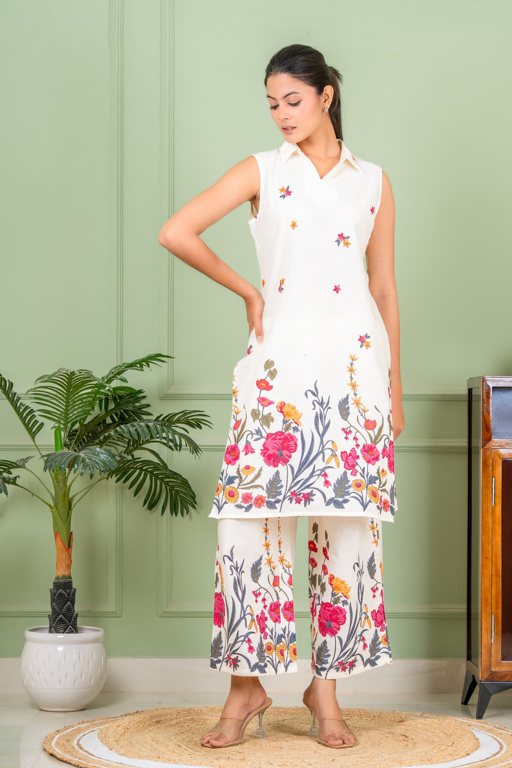 glossy white color co ord set