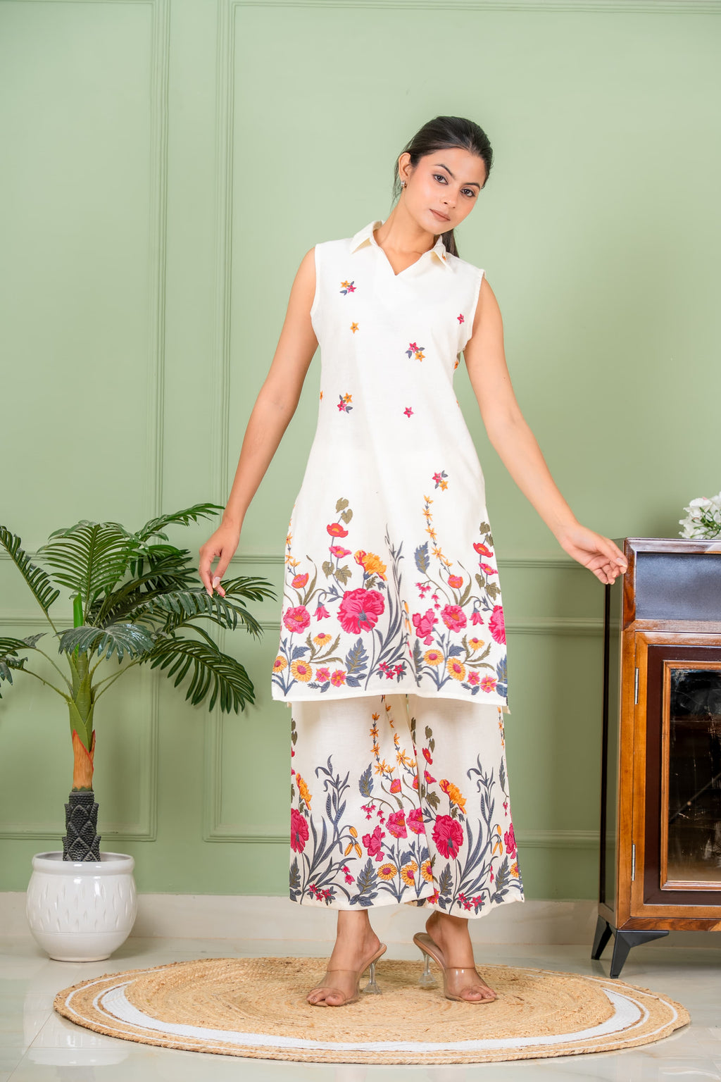 glossy white color co ord set