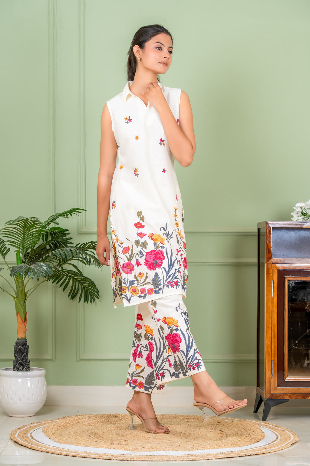 glossy white color co ord set